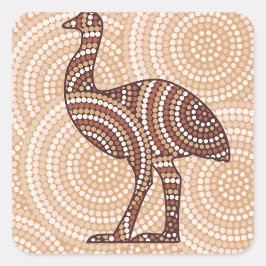 Aboriginal emu stit schilderij vierkante sticker (Voorkant)