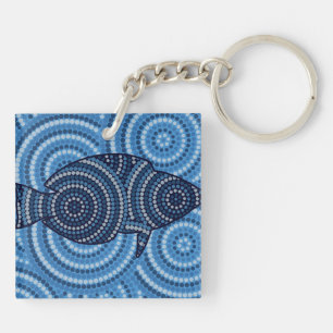 Aboriginal fish stipschilderij sleutelhanger