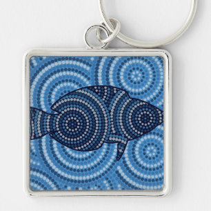 Aboriginal fish stipschilderij sleutelhanger
