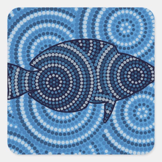 Aboriginal fish stipschilderij vierkante sticker (Voorkant)