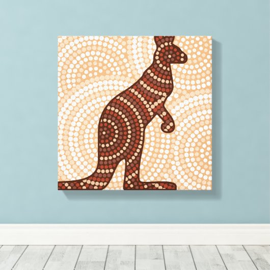 Aboriginal kangaroo stipschilderij canvas afdruk (Insitu (Houten vloer))