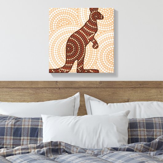 Aboriginal kangaroo stipschilderij canvas afdruk (Insitu (Slaapkamer))