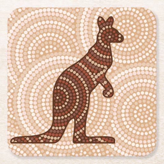 Aboriginal kangaroo stipschilderij kartonnen onderzetters (Voorkant)