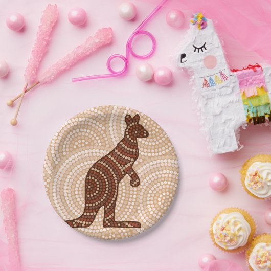 Aboriginal kangaroo stipschilderij papieren bordje (Feest)