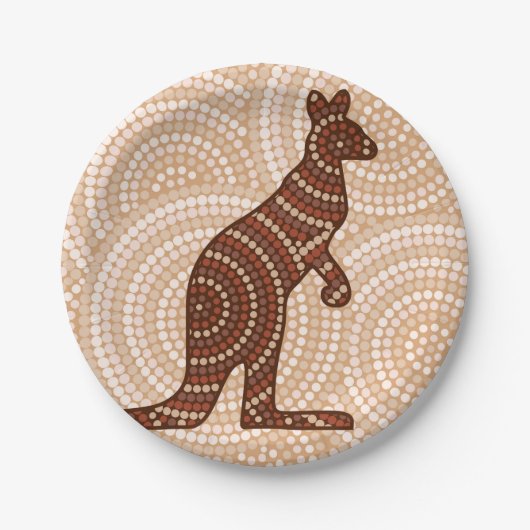 Aboriginal kangaroo stipschilderij papieren bordje (Voorkant)