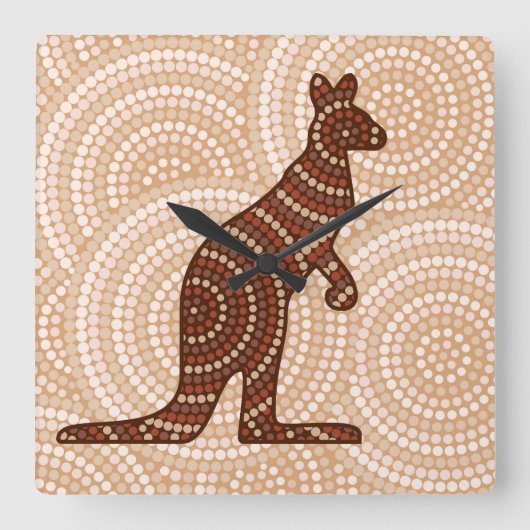 Aboriginal kangaroo stipschilderij vierkante klok (Voorkant)