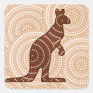 Aboriginal kangaroo stipschilderij vierkante sticker
