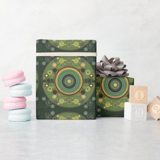Aboriginal kunststijl groen inpakpapier (Baby Shower)