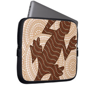 Aboriginal lizard stip schilderij laptop sleeve