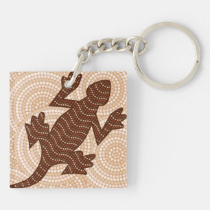 Aboriginal lizard stip schilderij sleutelhanger