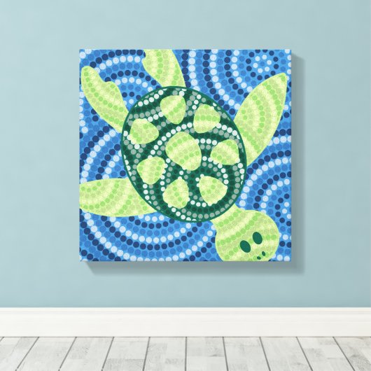 Aboriginal schilderij met schildpad canvas afdruk (Insitu (Houten vloer))