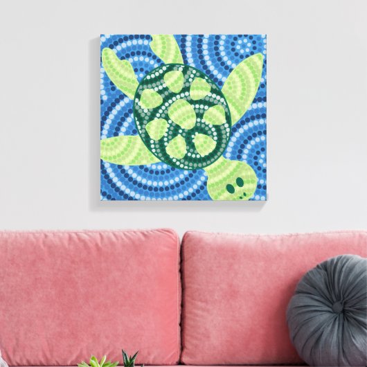 Aboriginal schilderij met schildpad canvas afdruk (Insitu (Woonkamer))
