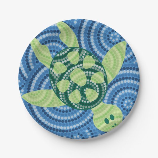 Aboriginal schilderij met schildpad papieren bordje (Voorkant)