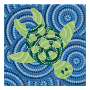 Aboriginal schilderij met schildpad poster