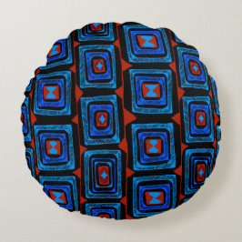 Aboriginal Squares - Red Turquoise Blue Rond Kussen