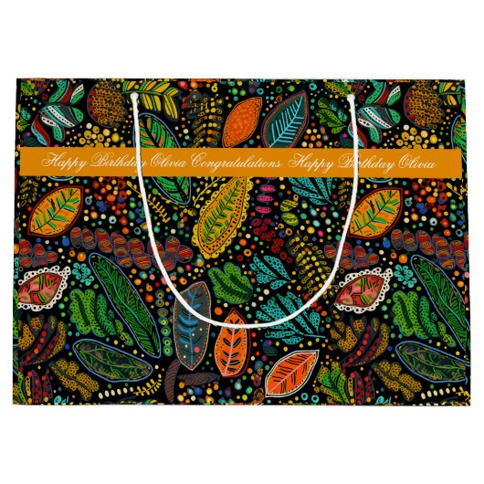 Aboriginal stit style leaves gift groot cadeauzakje (Voorkant)