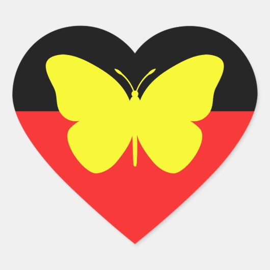 Aboriginal vlinder vlag hart sticker (Voorkant)