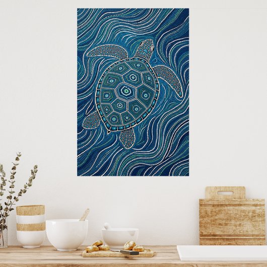 Aboriginal Zee Turtle Dot Art Poster (Keuken)