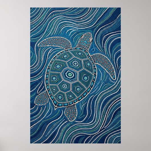 Aboriginal Zee Turtle Dot Art Poster (Voorkant)