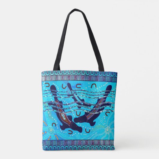 Aboriginale blauwe vogelbekdier-Canvas tas (Achterkant)