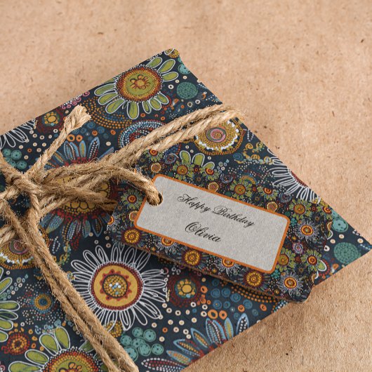 Aboriginals bloemen met stift Label Cadeaulabel