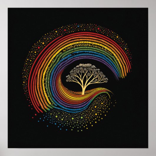 Aboriginals Kunst Geïnspireerde regenboog, puntsch Poster (Voorkant)