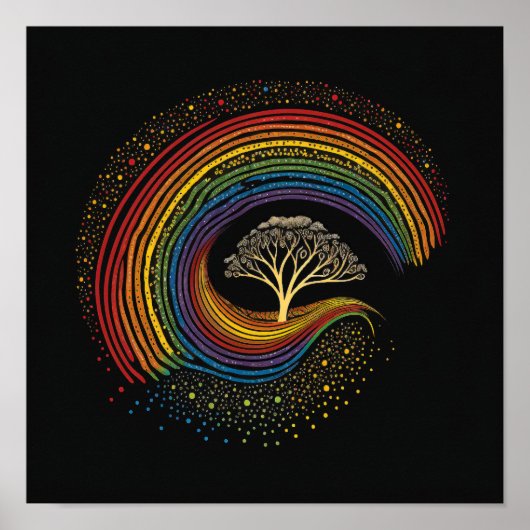Aboriginals Kunst Geïnspireerde regenboog, puntsch Poster (Voorkant)