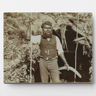 Aborigine met een Boomerang, c.1860s (sepia foto) Fotoplaat