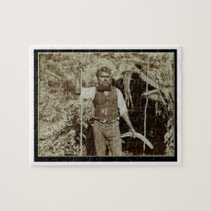 Aborigine met een Boomerang, c.1860s (sepia foto) Legpuzzel