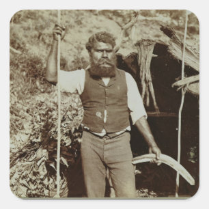 Aborigine met een Boomerang, c.1860s (sepia foto) Vierkante Sticker