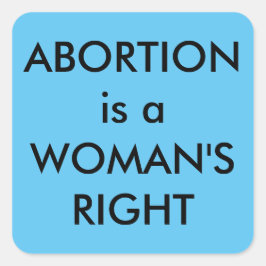Abortus is een rechtse zwarte tekst op blauw in de vierkante sticker