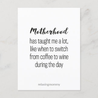 About Motherhood, funny parenting quote kaart