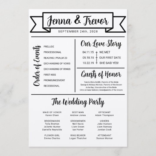 About Us Fun Minimalist Wedding Program Programmakaart (Voorkant)