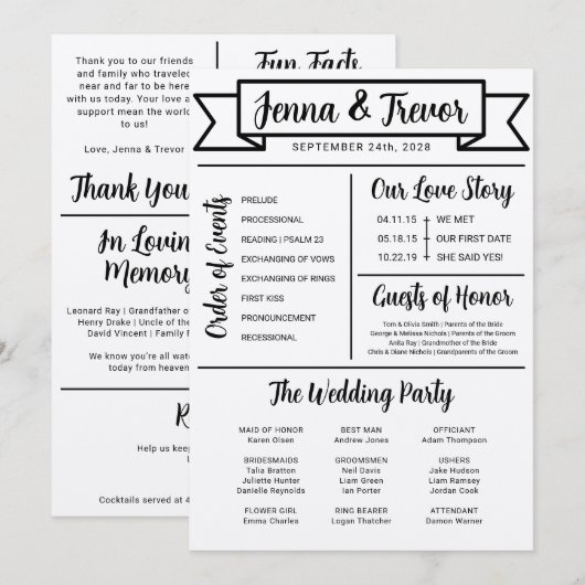 About Us Fun Minimalist Wedding Program Programmakaart (Voorkant / Achterkant)