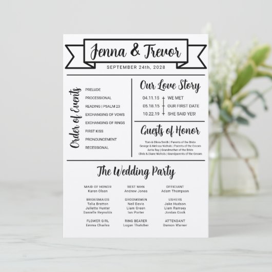 About Us Fun Minimalist Wedding Program Programmakaart (Staand voorkant)