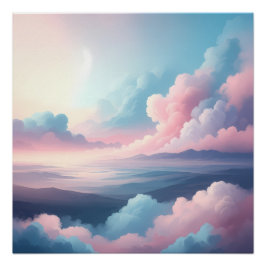 Above the Clouds | Dreamy Pastel Sky and Mountains Perfect Poster