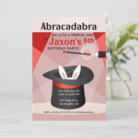 Abracadabra Kind Birthday Party Invitation Kaart (Staand voorkant)