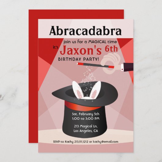 Abracadabra Kind Birthday Party Invitation Kaart (Voorkant / Achterkant)