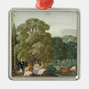 Abraham die de Drie Angels vermaakt Metalen Ornament