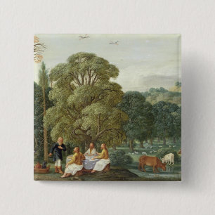 Abraham die de Drie Angels vermaakt Vierkante Button 5,1 Cm