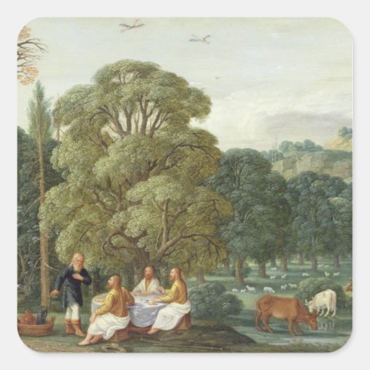 Abraham die de Drie Angels vermaakt Vierkante Sticker (Voorkant)