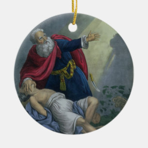 Abraham die zijn zoon Isaac aanbiedt uit een bijbe Keramisch Ornament