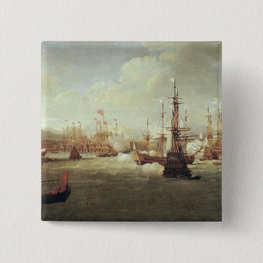 Abraham Duquesne in Chios, na 1681 Vierkante Button 5,1 Cm (Voorkant)