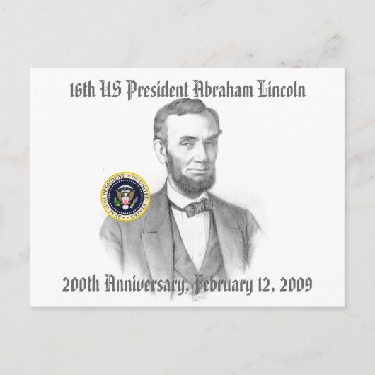 Abraham Lincoln 200ste Jubileum Herdenking Briefkaart (Voorkant)
