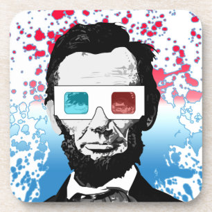 Abraham Lincoln 3D-bril Patriotisch Rood Blauw Bier Onderzetter