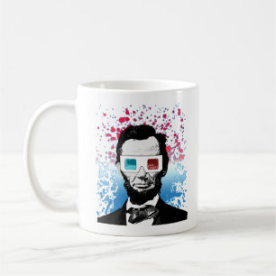 Abraham Lincoln 3D-bril Patriotisch Rood Blauw Koffiemok