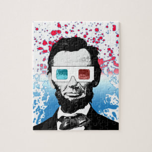 Abraham Lincoln 3D-bril Patriotisch Rood Blauw Legpuzzel