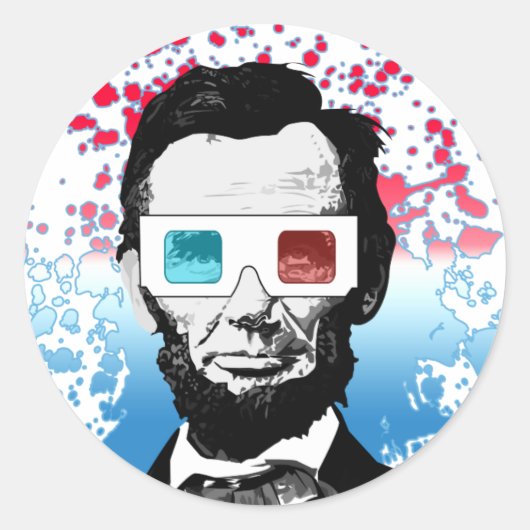 Abraham Lincoln - 3D Ronde Sticker (Voorkant)
