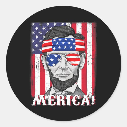 Abraham Lincoln 4 juli Merica Amerikaanse vlag B Ronde Sticker (Voorkant)