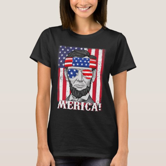 Abraham Lincoln 4 juli Merica Amerikaanse vlag B T-shirt (Voorkant)